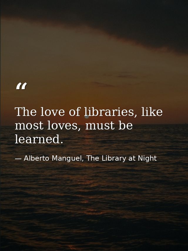 The love of libraries, like most loves, must be learned. — Alberto Manguel, The Library at Night
