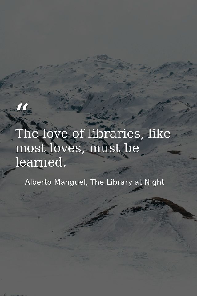 The love of libraries, like most loves, must be learned. — Alberto Manguel, The Library at Night