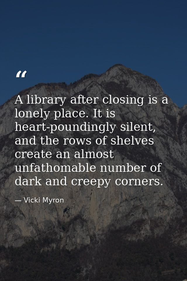 A library after closing is a lonely place. It is heart-poundingly silent, and the rows of shelves create an almost unfat — Vicki Myron