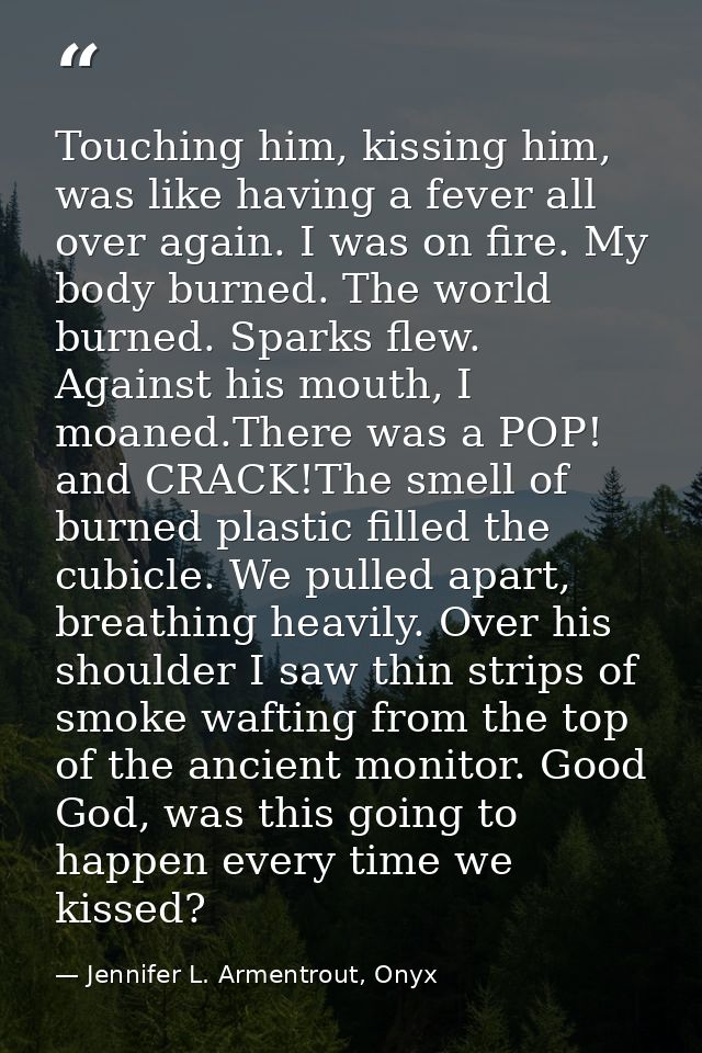 Touching him, kissing him, was like having a fever all over again. I was on fire. My body burned. The world burned. Spar — Jennifer L. Armentrout, Onyx