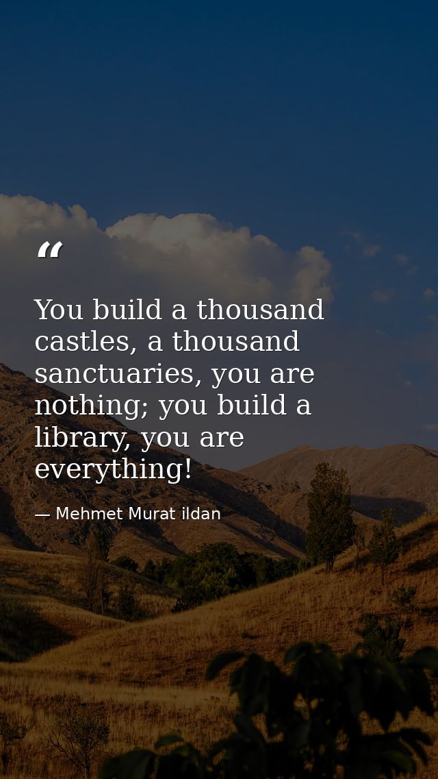 You build a thousand castles, a thousand sanctuaries, you are nothing; you build a library, you are everything! — Mehmet Murat ildan