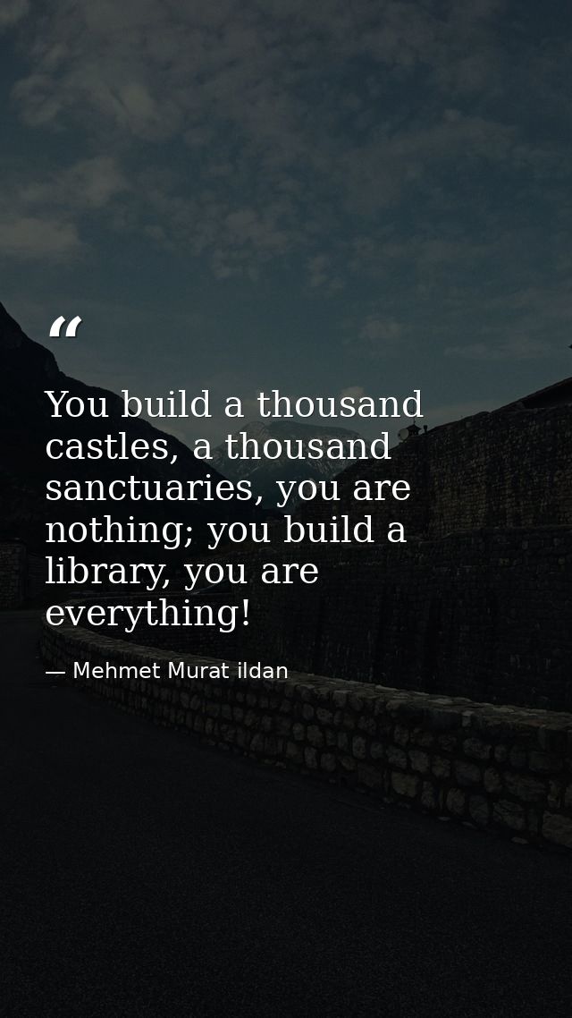 You build a thousand castles, a thousand sanctuaries, you are nothing; you build a library, you are everything! — Mehmet Murat ildan