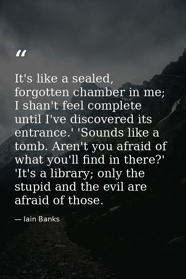 It's like a sealed, forgotten chamber in me; I shan't feel complete until I've discovered its entrance.' 'Sounds like a  — Iain Banks