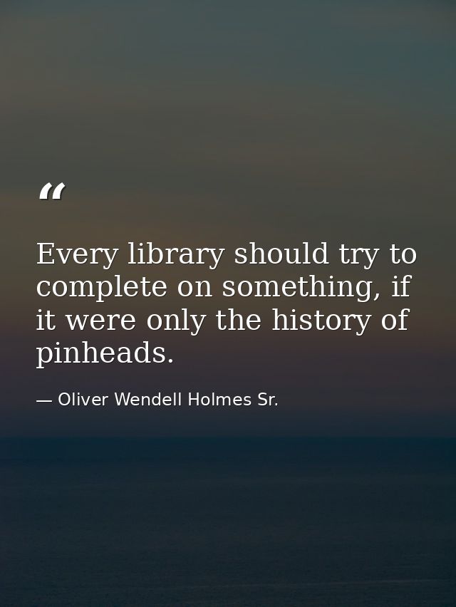 Every library should try to complete on something, if it were only the history of pinheads. — Oliver Wendell Holmes Sr.