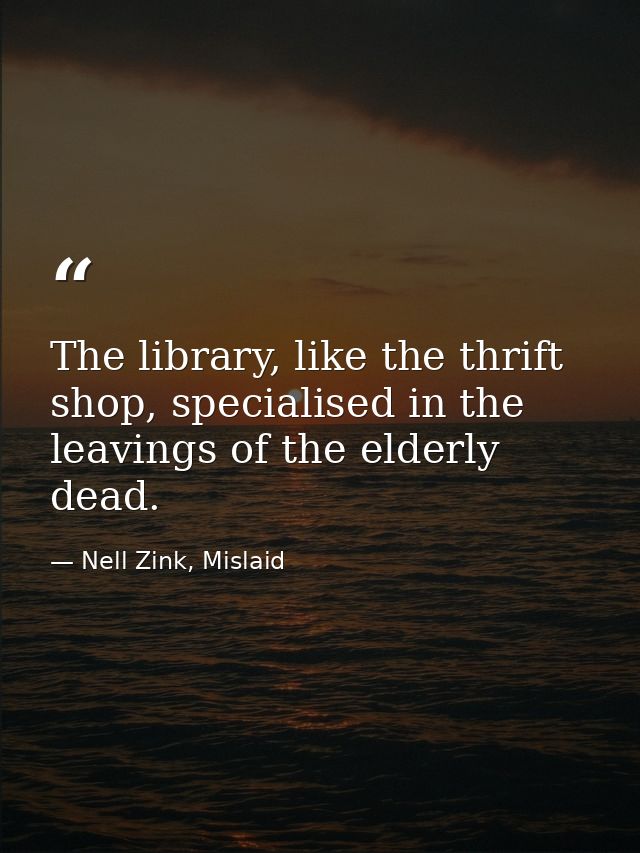The library, like the thrift shop, specialised in the leavings of the elderly dead. — Nell Zink, Mislaid