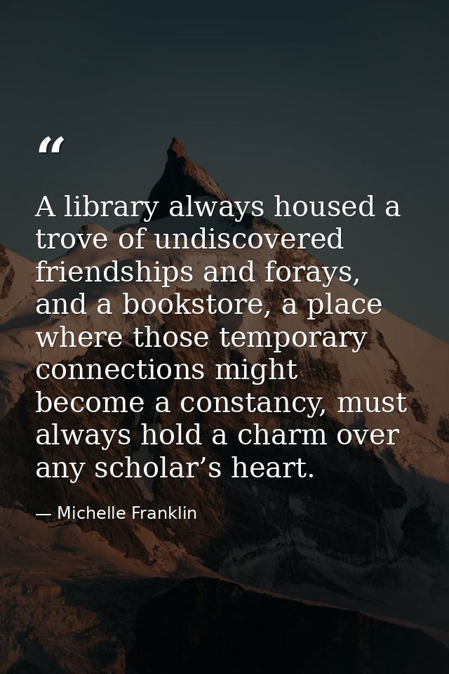 A library always housed a trove of undiscovered friendships and forays, and a bookstore, a place where those temporary c — Michelle Franklin