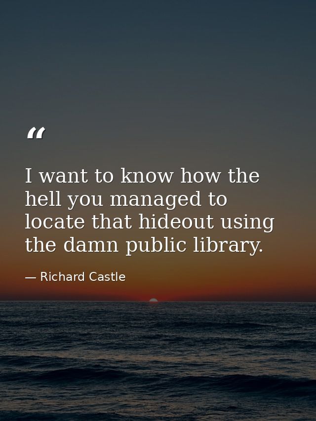 I want to know how the hell you managed to locate that hideout using the damn public library. — Richard Castle