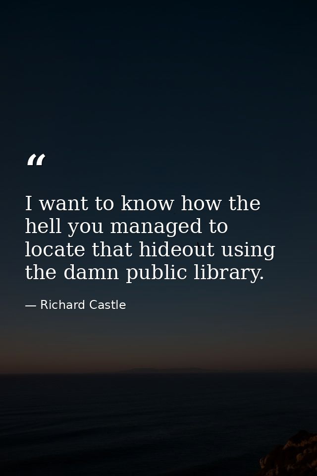 I want to know how the hell you managed to locate that hideout using the damn public library. — Richard Castle