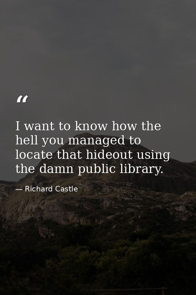 I want to know how the hell you managed to locate that hideout using the damn public library. — Richard Castle