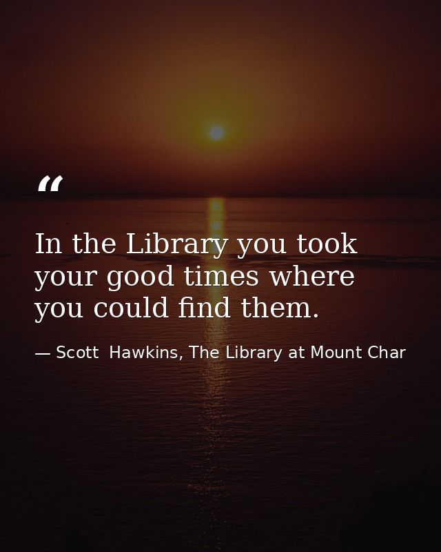In the Library you took your good times where you could find them. — Scott  Hawkins, The Library at Mount Char