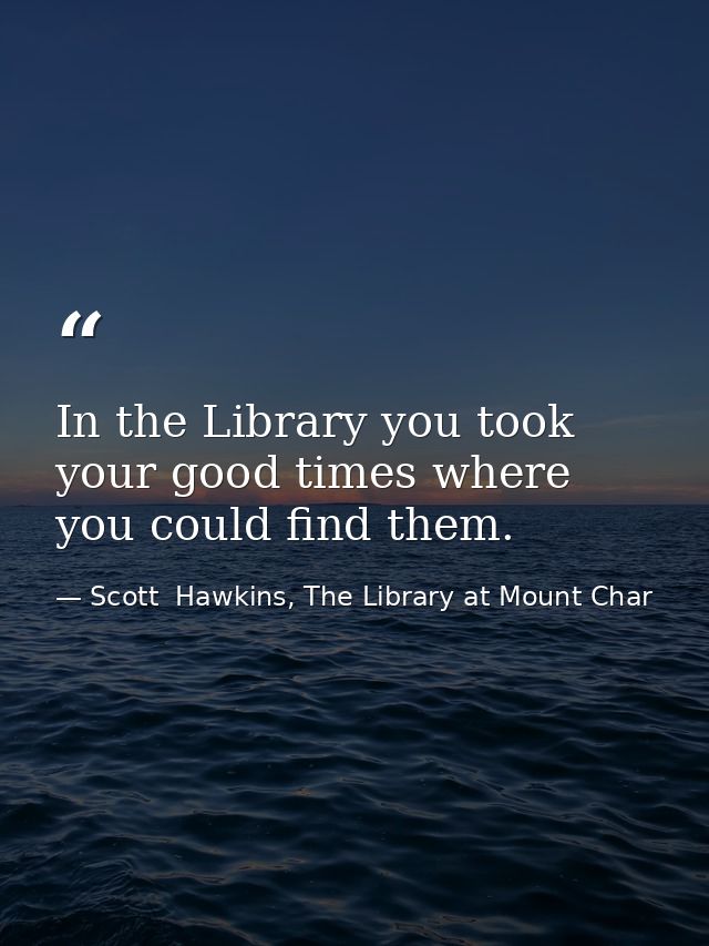 In the Library you took your good times where you could find them. — Scott  Hawkins, The Library at Mount Char