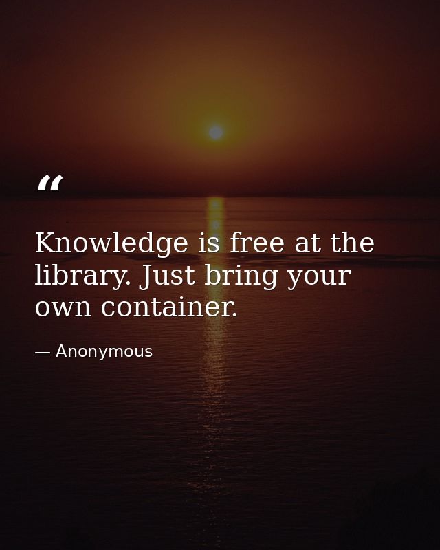 Knowledge is free at the library. Just bring your own container. — Anonymous