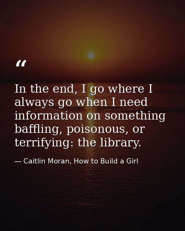 In the end, I go where I always go when I need information on something baffling, poisonous, or terrifying: the library. — Caitlin Moran, How to Build a Girl