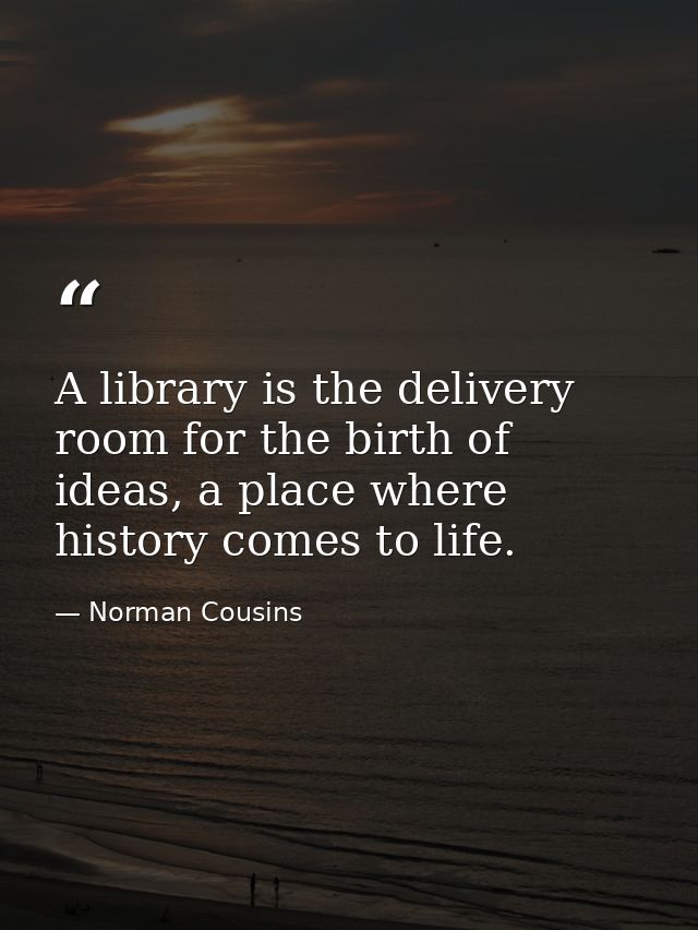 A library is the delivery room for the birth of ideas, a place where history comes to life. — Norman Cousins