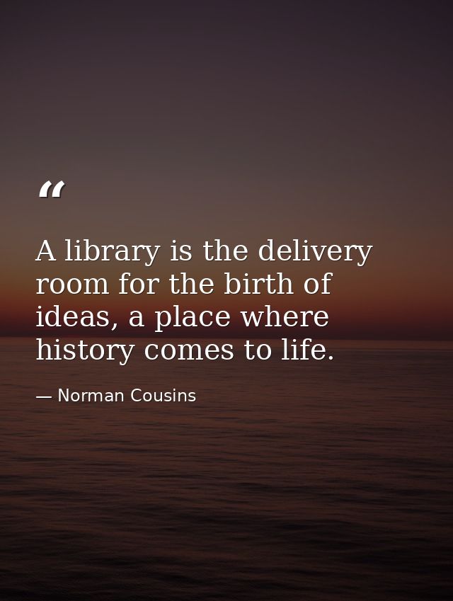 A library is the delivery room for the birth of ideas, a place where history comes to life. — Norman Cousins