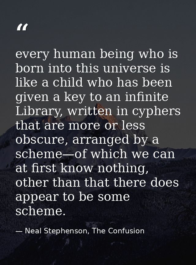 every human being who is born into this universe is like a child who has been given a key to an infinite Library, writte — Neal Stephenson, The Confusion