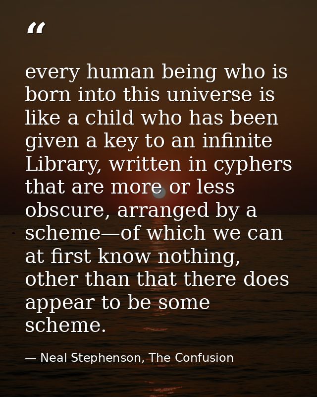every human being who is born into this universe is like a child who has been given a key to an infinite Library, writte — Neal Stephenson, The Confusion