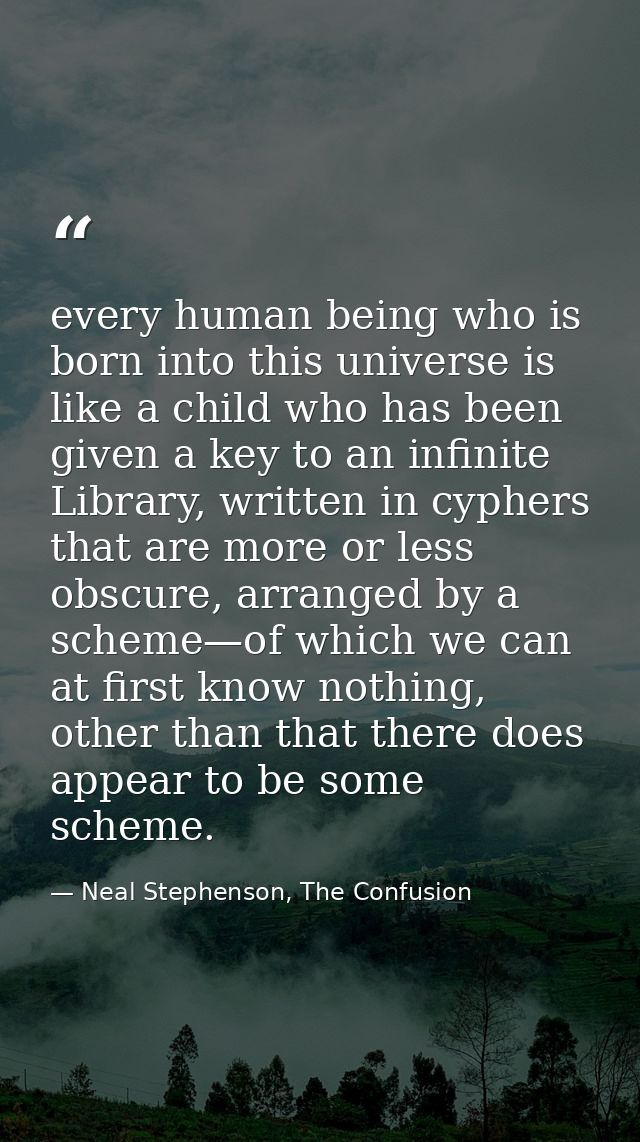 every human being who is born into this universe is like a child who has been given a key to an infinite Library, writte — Neal Stephenson, The Confusion