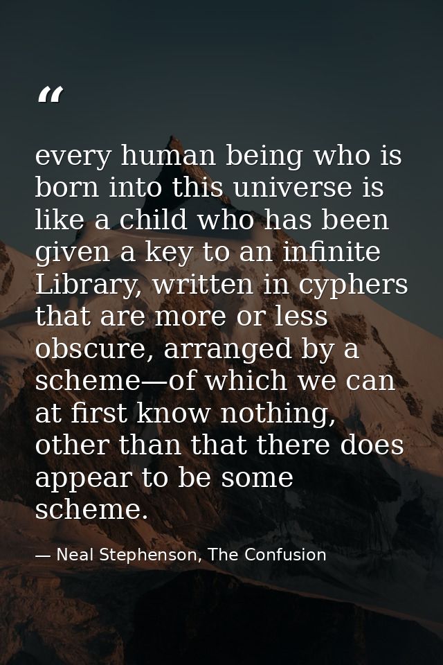 every human being who is born into this universe is like a child who has been given a key to an infinite Library, writte — Neal Stephenson, The Confusion