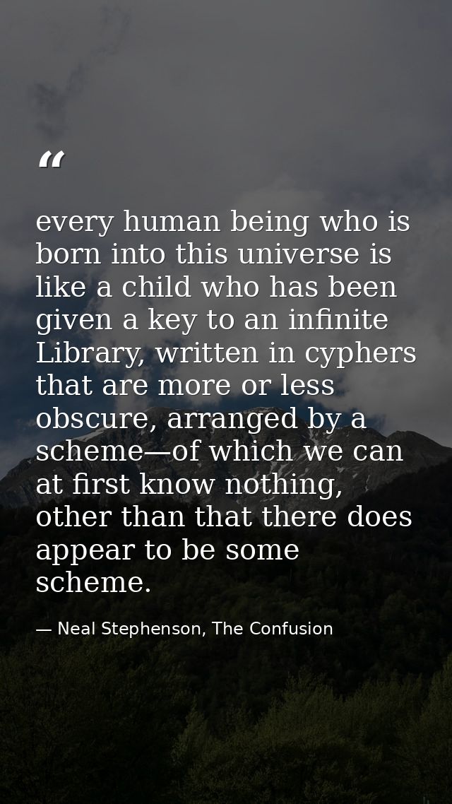 every human being who is born into this universe is like a child who has been given a key to an infinite Library, writte — Neal Stephenson, The Confusion