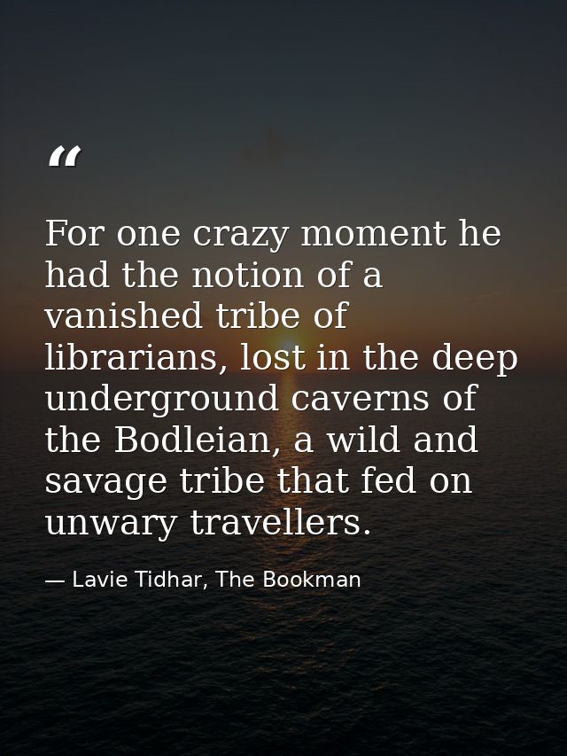 For one crazy moment he had the notion of a vanished tribe of librarians, lost in the deep underground caverns of the Bo — Lavie Tidhar, The Bookman