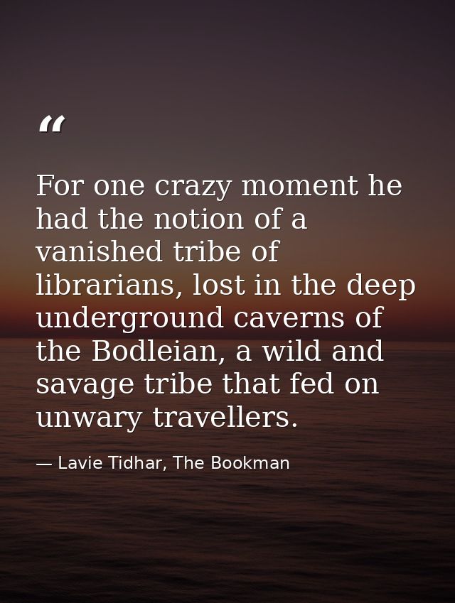 For one crazy moment he had the notion of a vanished tribe of librarians, lost in the deep underground caverns of the Bo — Lavie Tidhar, The Bookman