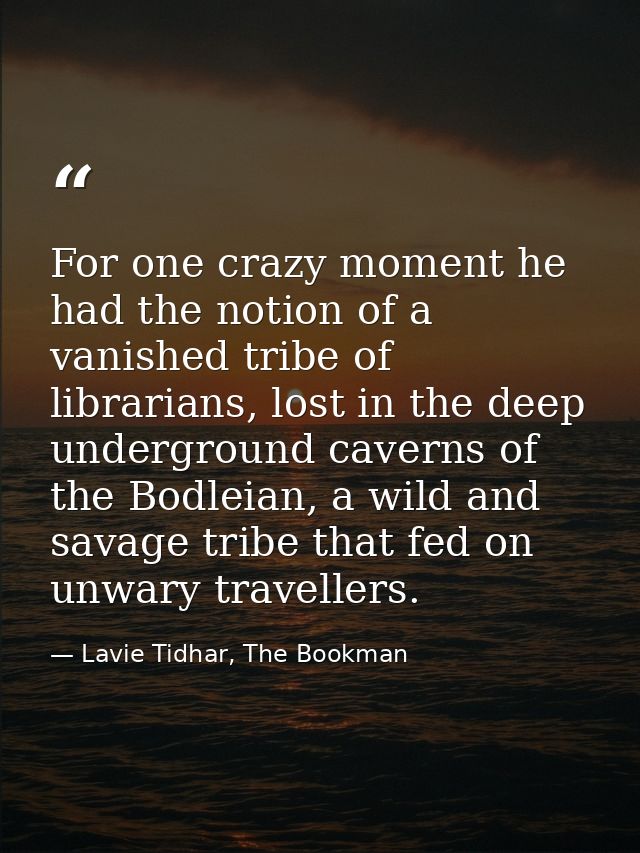 For one crazy moment he had the notion of a vanished tribe of librarians, lost in the deep underground caverns of the Bo — Lavie Tidhar, The Bookman