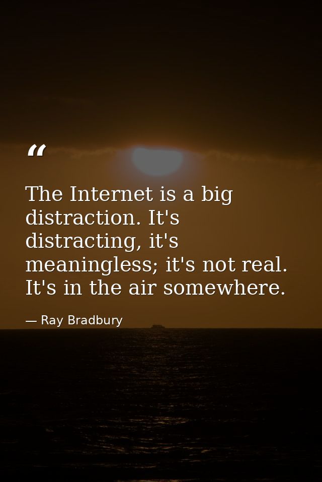 The Internet is a big distraction. It's distracting, it's meaningless; it's not real. It's in the air somewhere. — Ray Bradbury