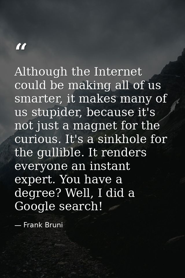 Although the Internet could be making all of us smarter, it makes many of us stupider, because it's not just a magnet fo — Frank Bruni