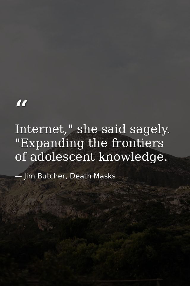 Internet," she said sagely. "Expanding the frontiers of adolescent knowledge. — Jim Butcher, Death Masks
