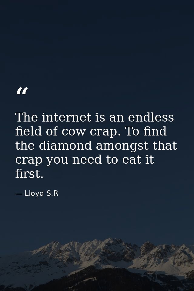 The internet is an endless field of cow crap. To find the diamond amongst that crap you need to eat it first. — Lloyd S.R
