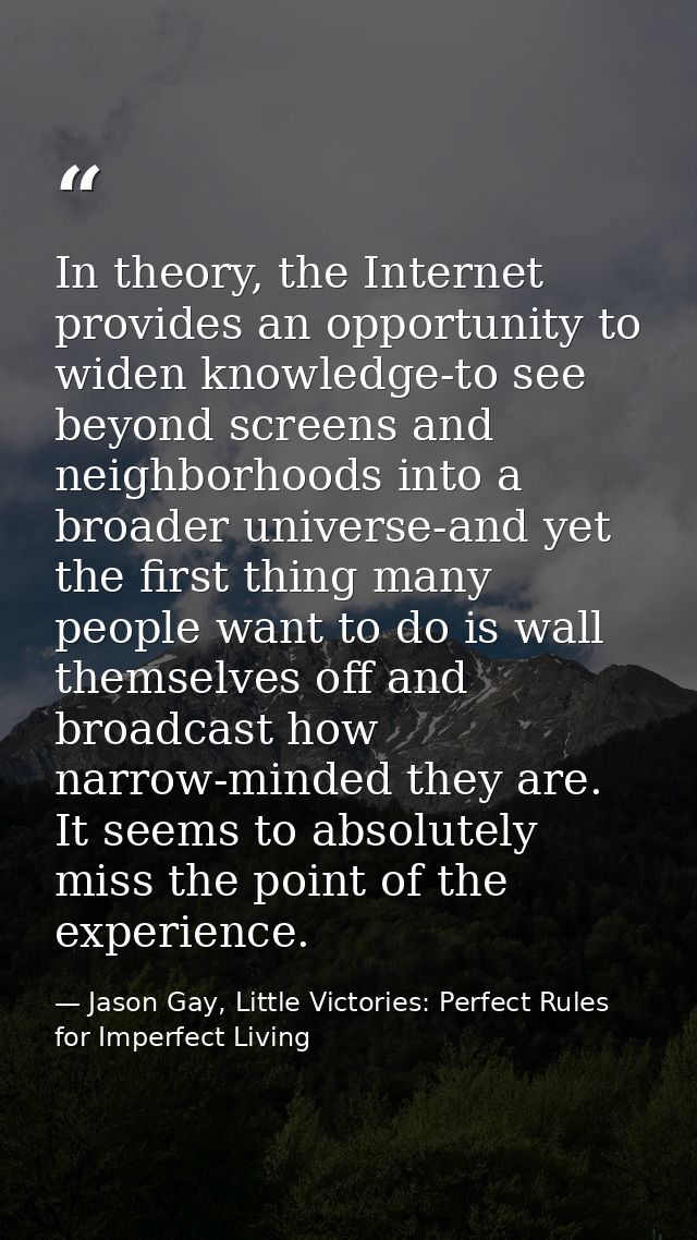 In theory, the Internet provides an opportunity to widen knowledge-to see beyond screens and neighborhoods into a broade — Jason Gay, Little Victories: Perfect Rules for Imperfect Living