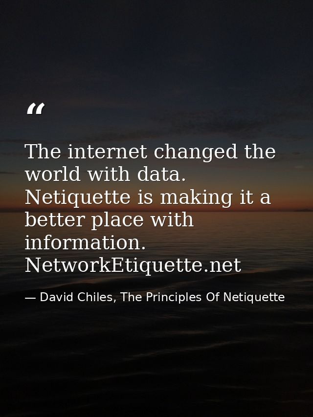 The internet changed the world with data. Netiquette is making it a better place with information. NetworkEtiquette.net — David Chiles, The Principles Of Netiquette