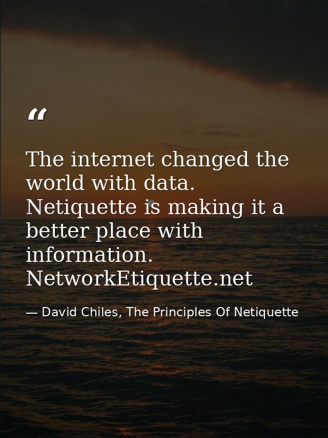The internet changed the world with data. Netiquette is making it a better place with information. NetworkEtiquette.net — David Chiles, The Principles Of Netiquette