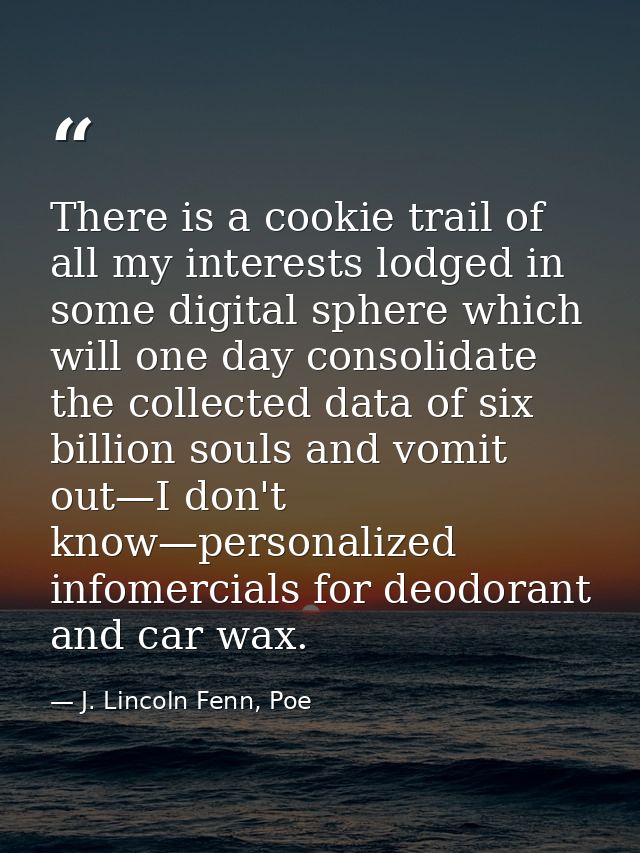 There is a cookie trail of all my interests lodged in some digital sphere which will one day consolidate the collected d — J. Lincoln Fenn, Poe