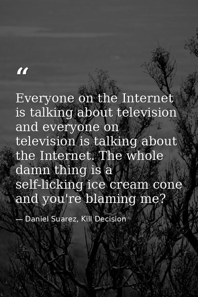 Everyone on the Internet is talking about television and everyone on television is talking about the Internet. The whole — Daniel Suarez, Kill Decision