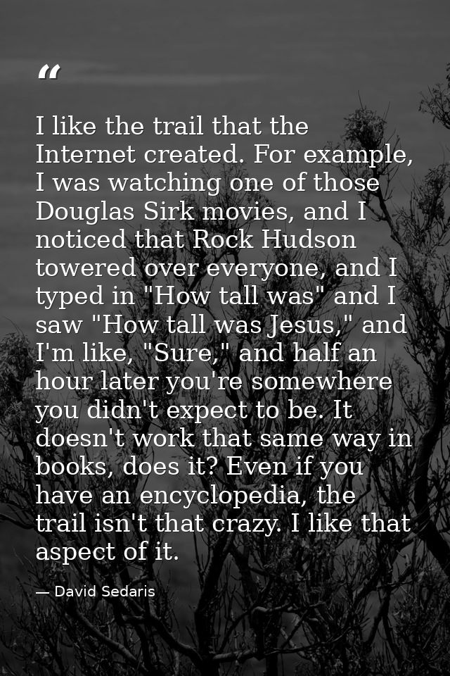 I like the trail that the Internet created. For example, I was watching one of those Douglas Sirk movies, and I noticed  — David Sedaris