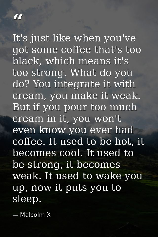 It's just like when you've got some coffee that's too black, which means it's too strong. What do you do? You integrate  — Malcolm X
