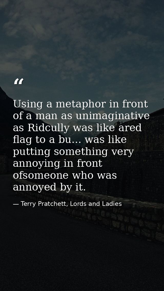 Using a metaphor in front of a man as unimaginative as Ridcully was like ared flag to a bu... was like putting something — Terry Pratchett, Lords and Ladies