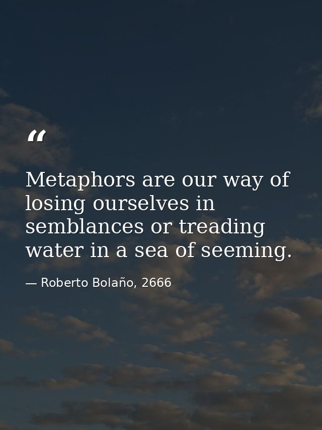 Metaphors are our way of losing ourselves in semblances or treading water in a sea of seeming. — Roberto Bolaño, 2666