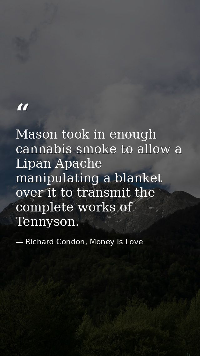 Mason took in enough cannabis smoke to allow a Lipan Apache manipulating a blanket over it to transmit the complete work — Richard Condon, Money Is Love