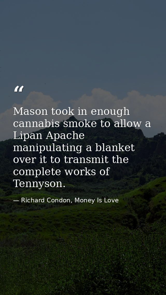 Mason took in enough cannabis smoke to allow a Lipan Apache manipulating a blanket over it to transmit the complete work — Richard Condon, Money Is Love