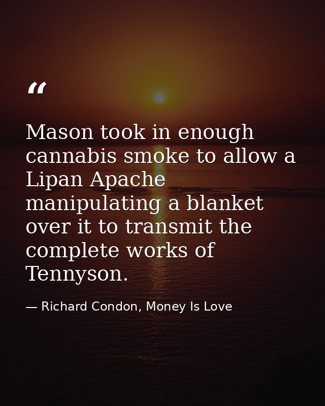 Mason took in enough cannabis smoke to allow a Lipan Apache manipulating a blanket over it to transmit the complete work — Richard Condon, Money Is Love