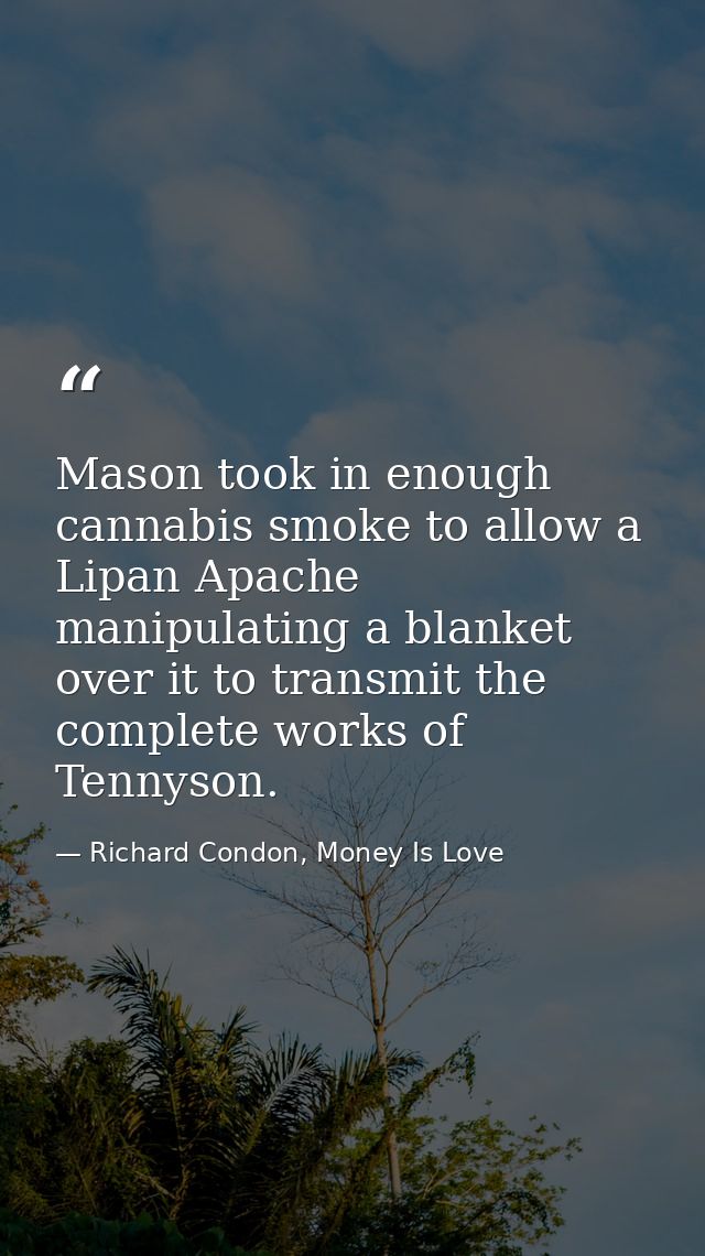 Mason took in enough cannabis smoke to allow a Lipan Apache manipulating a blanket over it to transmit the complete work — Richard Condon, Money Is Love