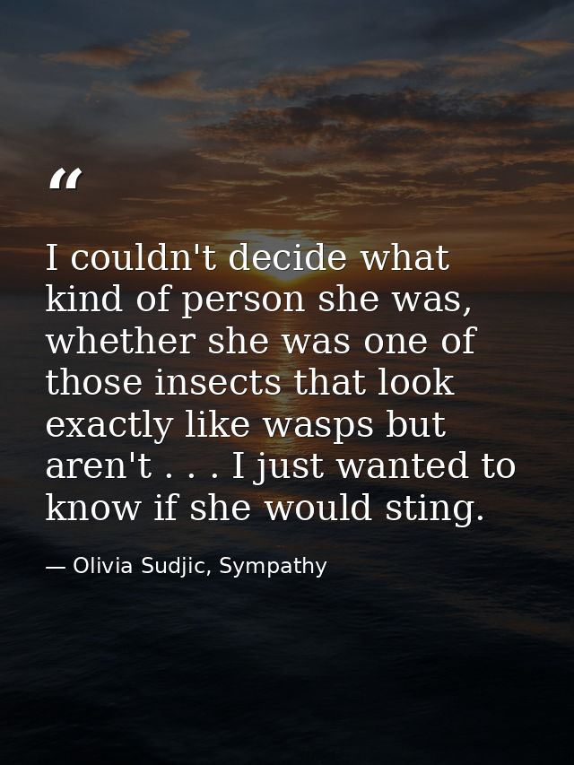 I couldn't decide what kind of person she was, whether she was one of those insects that look exactly like wasps but are — Olivia Sudjic, Sympathy
