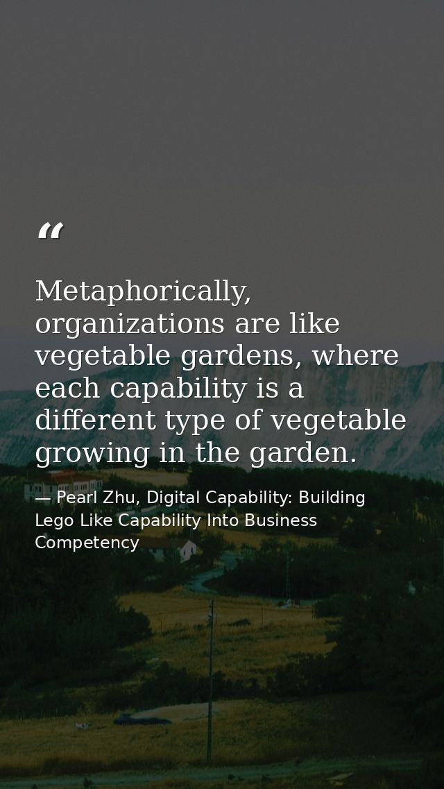 Metaphorically, organizations are like vegetable gardens, where each capability is a different type of vegetable growing — Pearl Zhu, Digital Capability: Building Lego Like Capability Into Business Competency