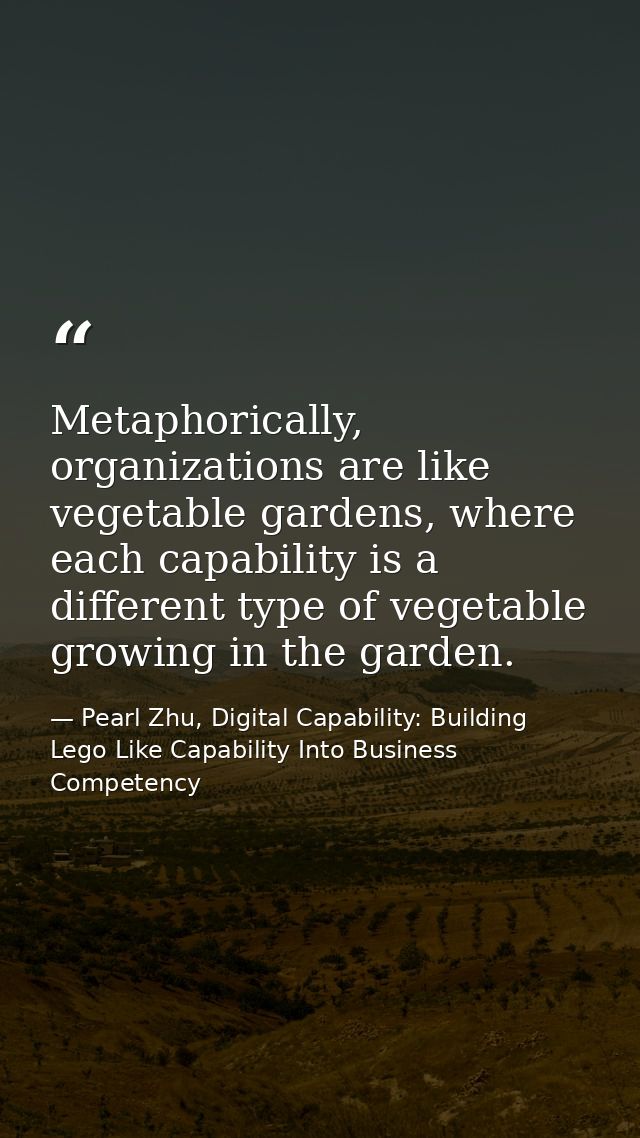 Metaphorically, organizations are like vegetable gardens, where each capability is a different type of vegetable growing — Pearl Zhu, Digital Capability: Building Lego Like Capability Into Business Competency