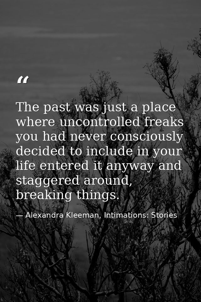 The past was just a place where uncontrolled freaks you had never consciously decided to include in your life entered it — Alexandra Kleeman, Intimations: Stories