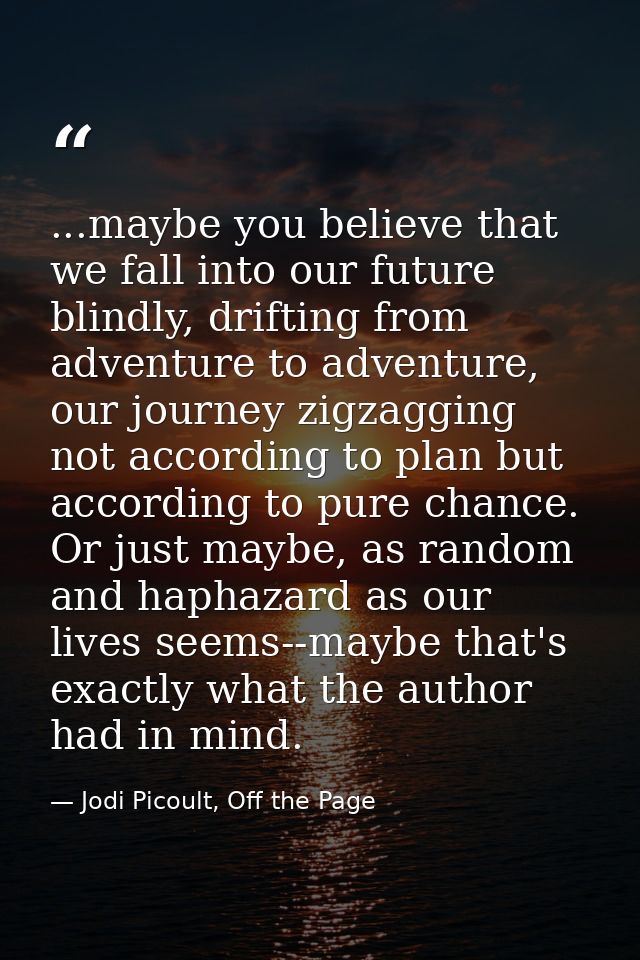 ...maybe you believe that we fall into our future blindly, drifting from adventure to adventure, our journey zigzagging  — Jodi Picoult, Off the Page
