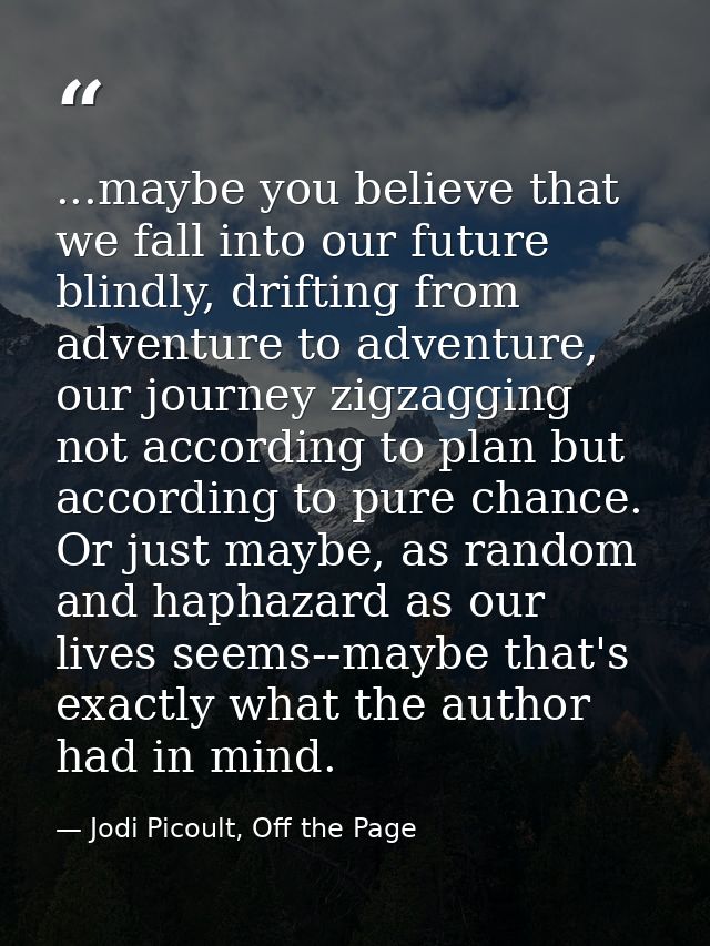 ...maybe you believe that we fall into our future blindly, drifting from adventure to adventure, our journey zigzagging  — Jodi Picoult, Off the Page